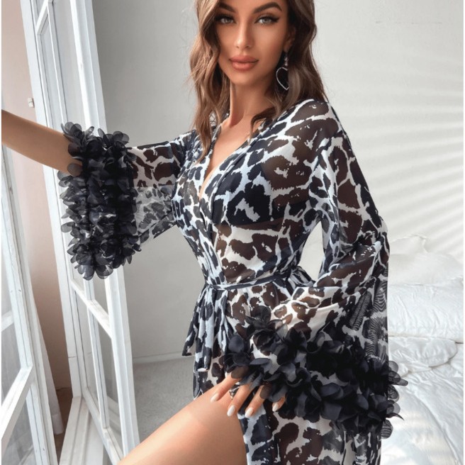 Wholesale Women Leopard Print  - огляд і ціна Kimono Sheer Floral