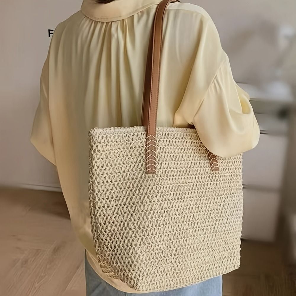 Fashion Solid Color Weave Stra - огляд і ціна Tote Bag Beach
